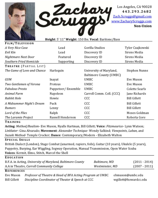 Zachary Scruggs Acting Resume